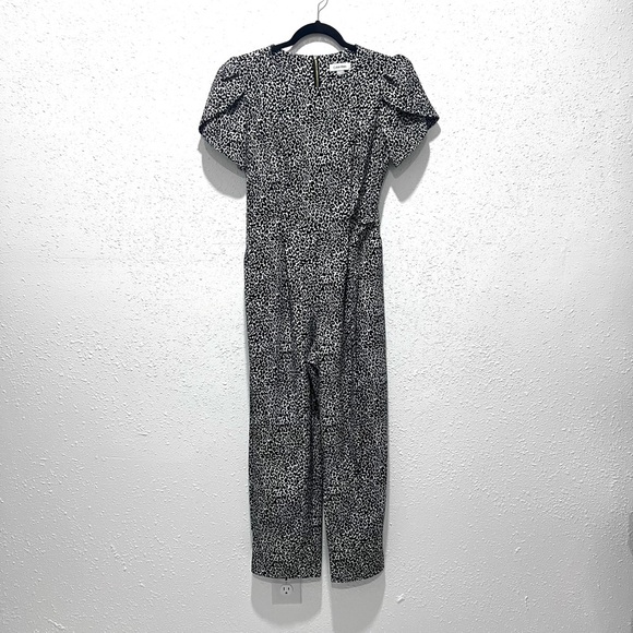 Calvin Klein Women's Tie-Waist Tulip-Sleeve Jumpsuit White Patterned Jumpsuit 8 - Picture 2 of 10